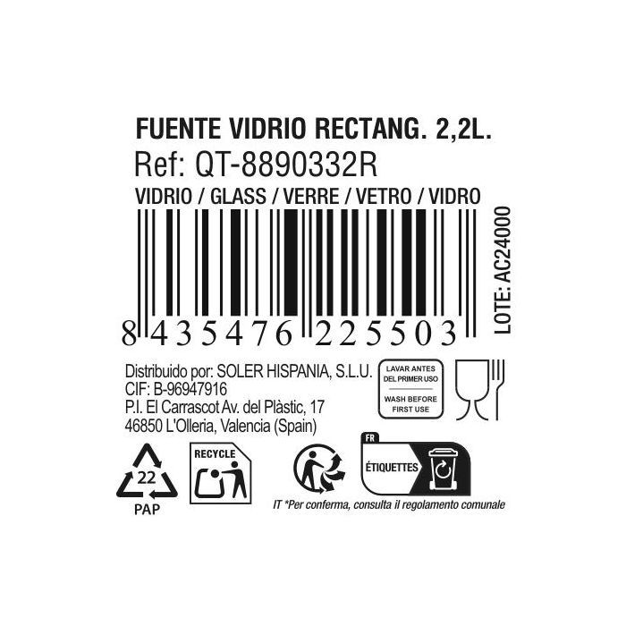 Fuente de vidrio rectangular Quttin 32.5x20 cm 2.2L (7 Unidades) 4 Fuente de vidrio rectangular Quttin 32.5x20 cm 2.2L (7 Unidades) 4
