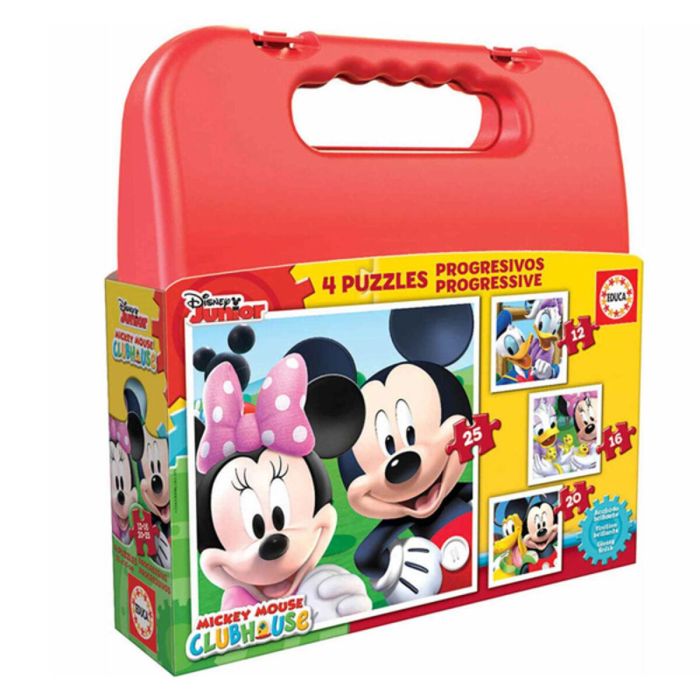 Educa Puzzles Progresivos Mickey Mouse 12-16-20-25 Piezas en Maletín Para Niños 3-6 Años