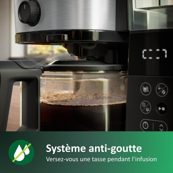 Philips HD7888/01 Cafetera de filtro con molinillo integrado, 1.25 L (10 tazas), Negra/Plata 3
