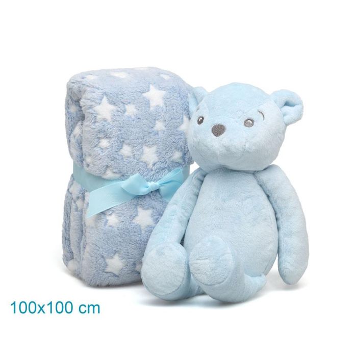 Oso De Peluche Azul Con Mantita De Estrellas 2