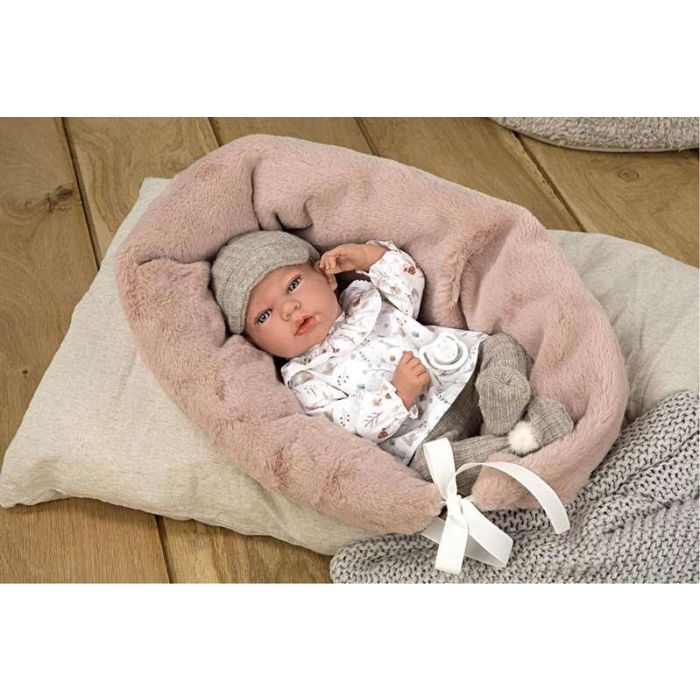 Muñeca elegance andie gris con cojin lactancia, incluye chupete (muñeco de peso)40 cm 1
