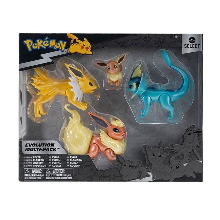 Jazwares Pack de Figuras Pokémon Multievolution Eevee Eevee, Flareon, Jolteon y Vaporeon Articuladas Jazwares Pack de Figuras Pokémon Multievolution Eevee Eevee, Flareon, Jolteon y Vaporeon Articuladas