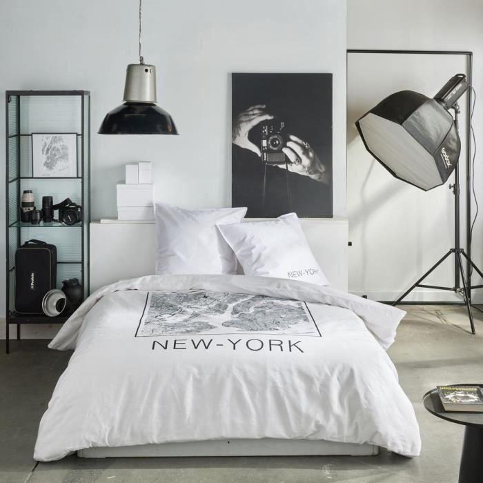 Juego de cama - TODAY - JAVA - 2 personas - 240x220 cm - Algodón - Estampado New York - Blanco Juego de cama - TODAY - JAVA - 2 personas - 240x220 cm - Algodón - Estampado New York - Blanco