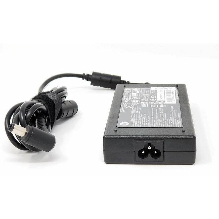 HP 120W AC adapter with Power Factor Correction, 7.4mm slim connector, designed for HP laptops, efficient power supply. HP 120W AC adapter with Power Factor Correction, 7.4mm slim connector, designed for HP laptops, efficient power supply.