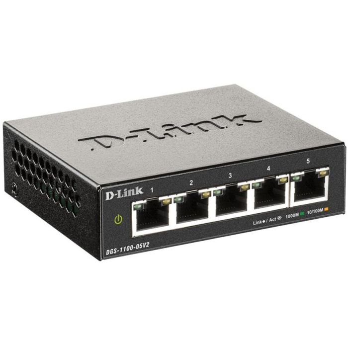 Dlink Switch DGS-1100-05V2 5 Puertos RJ-45 10/100/1000 Mbps Gigabit Ethernet Gestionable para Red de Empresa