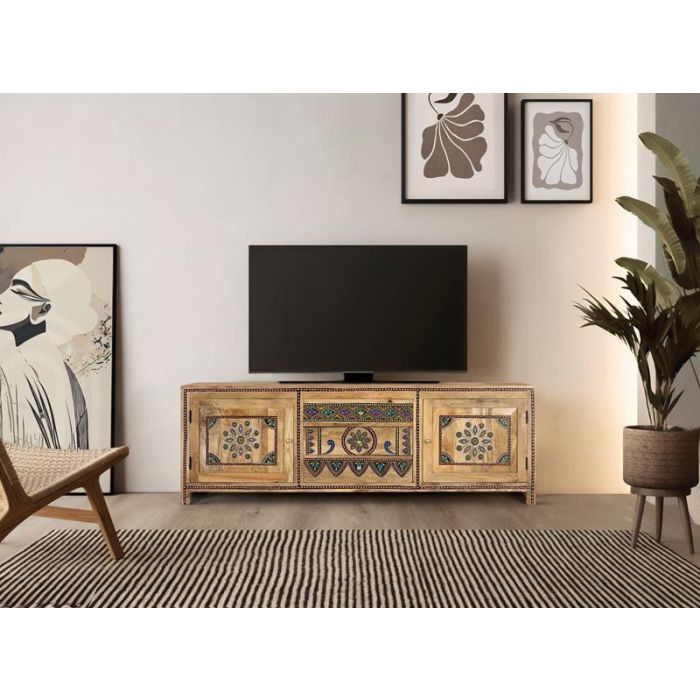GINER Y COLOMER Mueble de TV en Madera de Mango 150 cm con 3 Cajones y 2 Puertas 6