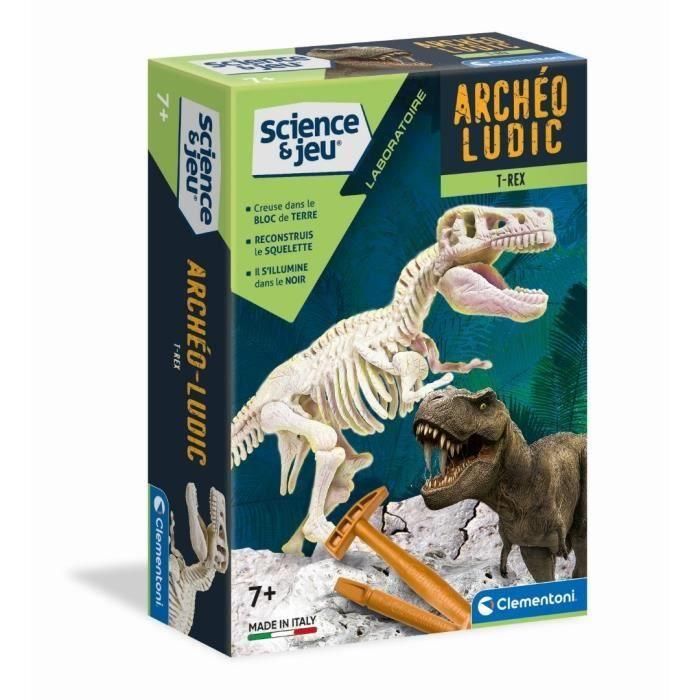 Clementoni Archéo Ludic Kit de Excavación T-Rex Fosforescente - Descubre y Arma Esqueleto Fósil - Ciencia y Juego 7+ años