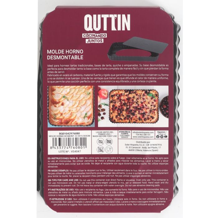Molde para horno desmontable Quttin 22.5x15.5x3 cm (12 Unidades) 12 Molde para horno desmontable Quttin 22.5x15.5x3 cm (12 Unidades) 12
