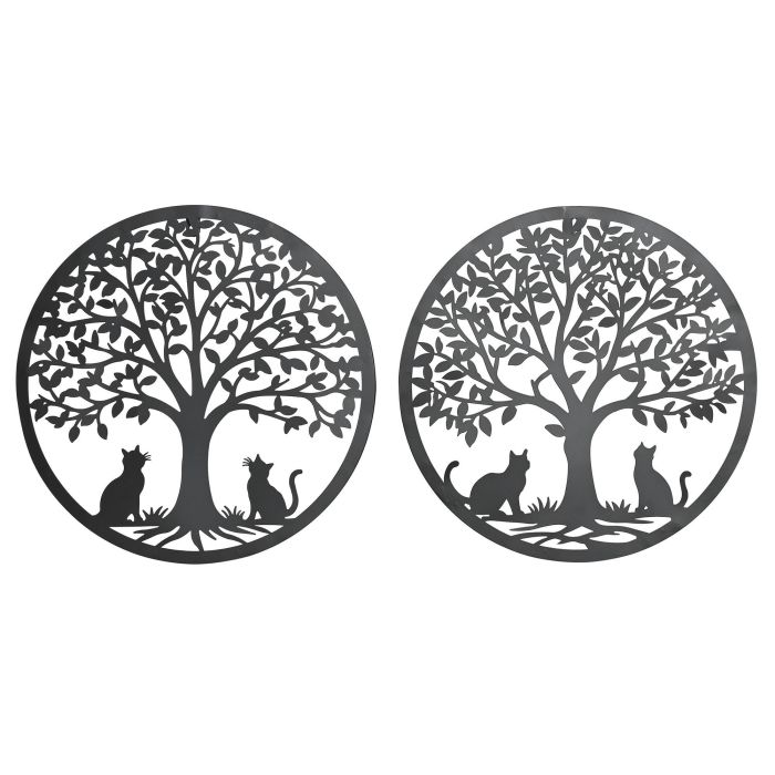 DKD Home Decor Decoración Pared Shabby Metálica Negra Árbol Gato 40x40 cm (4 Unidades)