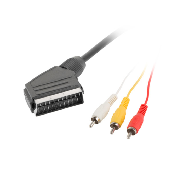 LANBERG CA-EURC-10CC-0018-BK Cable Euroconector SCART (21-pin) a 3 x RCA, 1.8 m, Negro