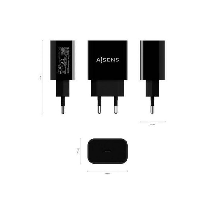 AISENS Cargador USB-C PD 20W, 5V/3A 9V/2.2A 12V/1.66A, negro 2 AISENS Cargador USB-C PD 20W, 5V/3A 9V/2.2A 12V/1.66A, negro 2