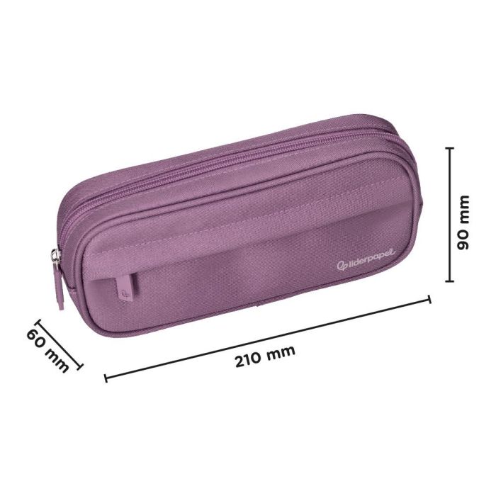 Estuche Portatodo Liderpapel Classic Ovalado 2 Cremalleras Con Bolsillo Delantero 210x90 mm Morado Empolvado 1