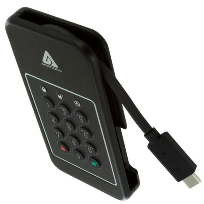 Apricorn 2TB SSD, USB 3.2 Gen.1 Type-C, 8MB Buffer, 1000Mbps, AES 256 XTS, Pin Authentication, 1500G Shock, 120x67x15mm, 200g 4