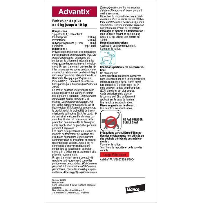 Advantix 4 Pipetas Antiparasitarias para Perros 4-10 kg, 4 Unidades, Amplio Espectro Pulgas, Garrapatas y Moscas 1