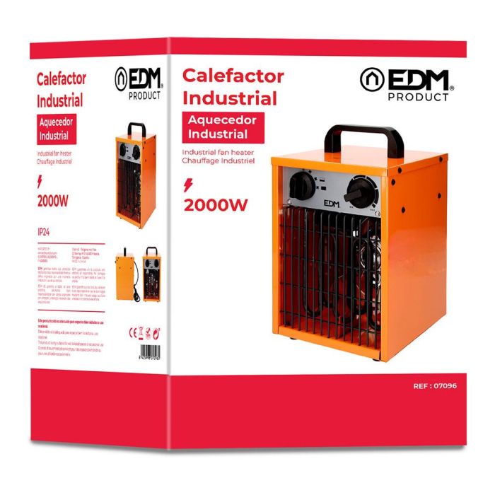 Edm Calefactor Industrial 2000W con Termostato, Asa de Transporte y Protección de Sobrecalentamiento - 20x23x31,5cm 1