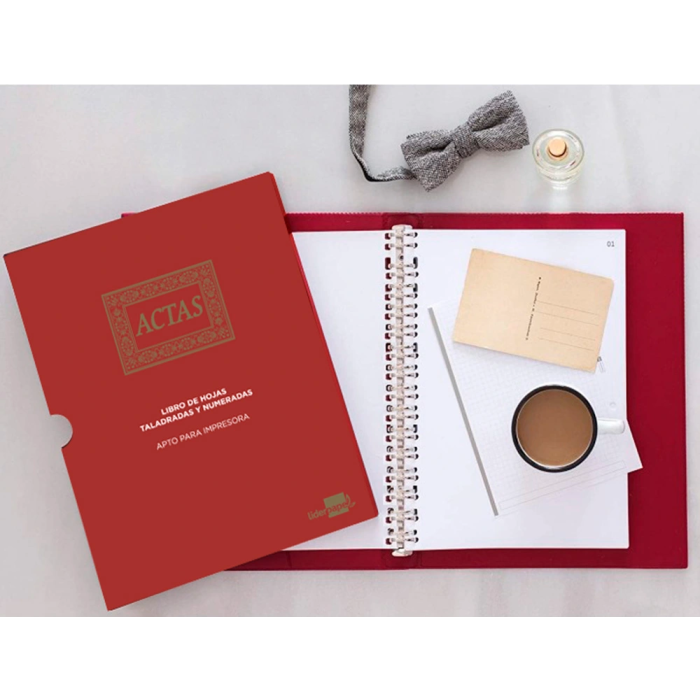 Liderpapel Libro de Actas DIN A4 con 30 Anillas, 100 Hojas Movibles Taladradas y Numeradas, Color Burdeos 5