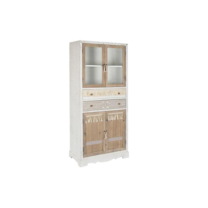 DKD Home Decor Armario Boho Abeto y Cristal, 4 Puertas, 2 Cajones, 2 Estanterías, Natural Blanco, 180x80x42 cm DKD Home Decor Armario Boho Abeto y Cristal, 4 Puertas, 2 Cajones, 2 Estanterías, Natural Blanco, 180x80x42 cm