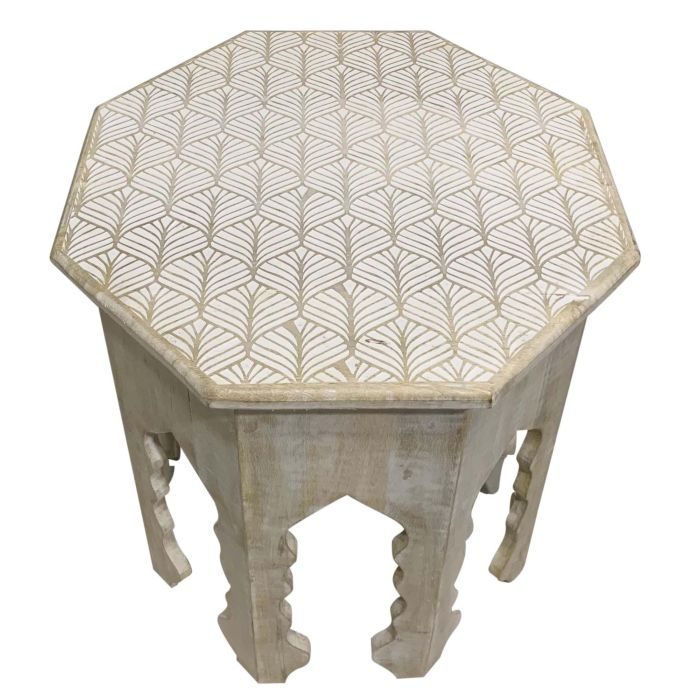 DKD Home Decor Mesita Auxiliar Pikoh Urban, Madera de Mango, Acabado Decapé, Marrón Blanco, 49x53.5x49 cm
