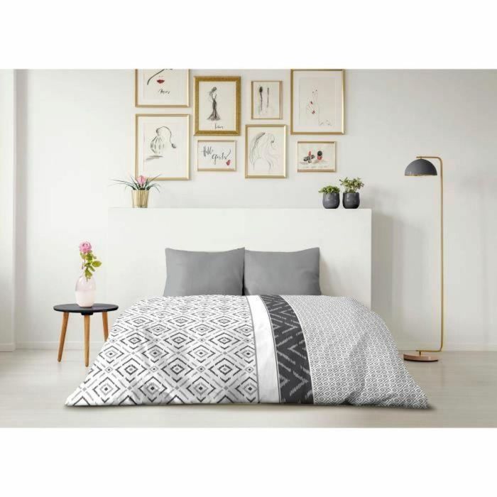 Home Linge Passion HOM3701393715324 Juego Nórdico de Microfibra ETHNO Gris 220 x 240 cm + 2 Fundas de Almohada 63 x 63 cm 1