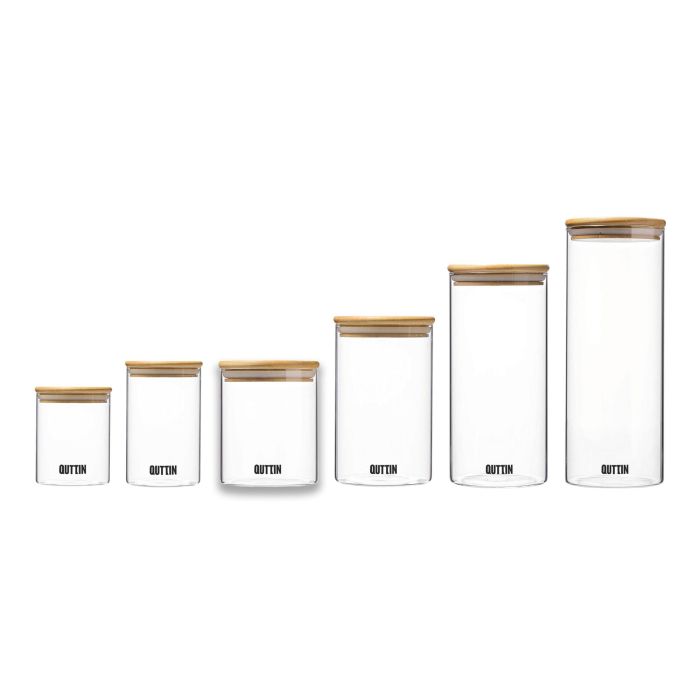 Quttin Tarro de Vidrio Borosilicato con Tapa de Bambú, 600 ml, 9.5 x 11.5 cm - Modelo 696 (12 Unidades)