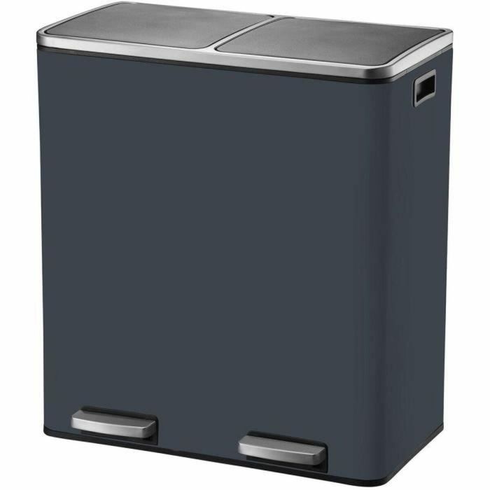 Cubo de basura de cocina con pedal de clasificación selectiva - MAJOR - KITCHEN MOVE - 60L (2x30L) - Acero inoxidable - Gris mate