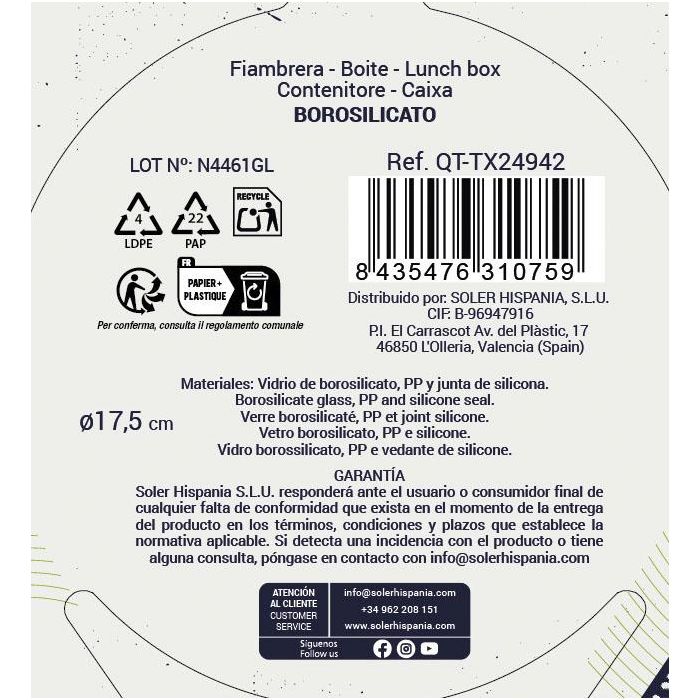 Inde Fiambrera Redonda Hermética Textury 900 ml Ø 17.5 cm 2