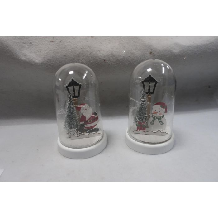 DKD Home Decor Decoración Navidad Tradicional Papá Noel y Muñeco de Nieve con Luz LED MDF Cristal Blanco Rojo Verde 11x11x18 cm Pack 6 Unidades