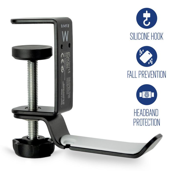Ewent EW1585 Soporte Auriculares Ajustable para Escritorio con Rotación 360º y Gestión de Cables 1