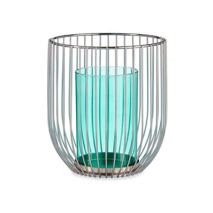 Giftdecor Base Vela Cristal Jaula Azul y Plata, Vidrio y Metal, 15x17x15 cm (8 Unidades)