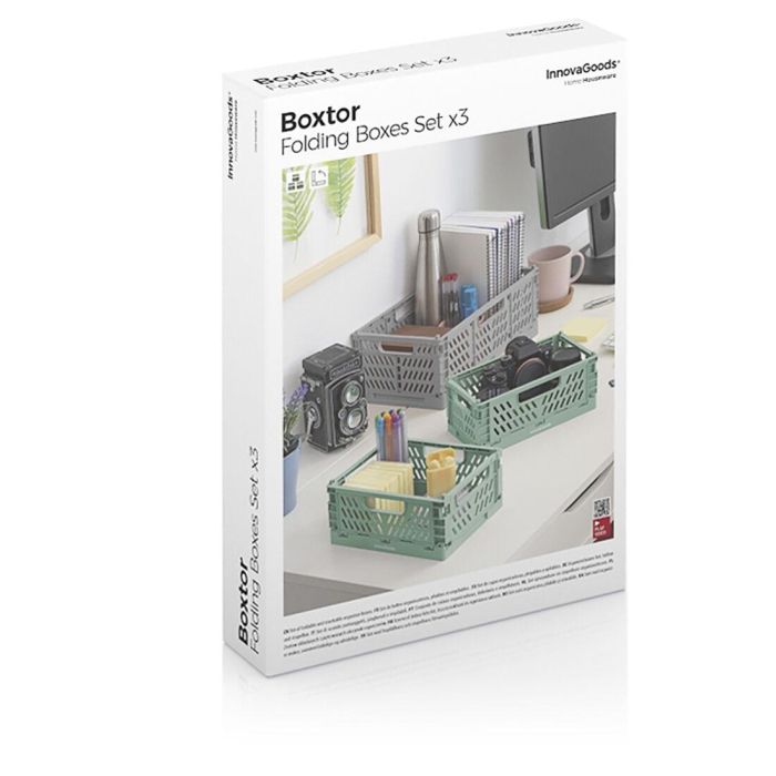 Set de 3 Cajas Organizadoras Plegables y Apilables Boxtor InnovaGoods 1 Set de 3 Cajas Organizadoras Plegables y Apilables Boxtor InnovaGoods 1