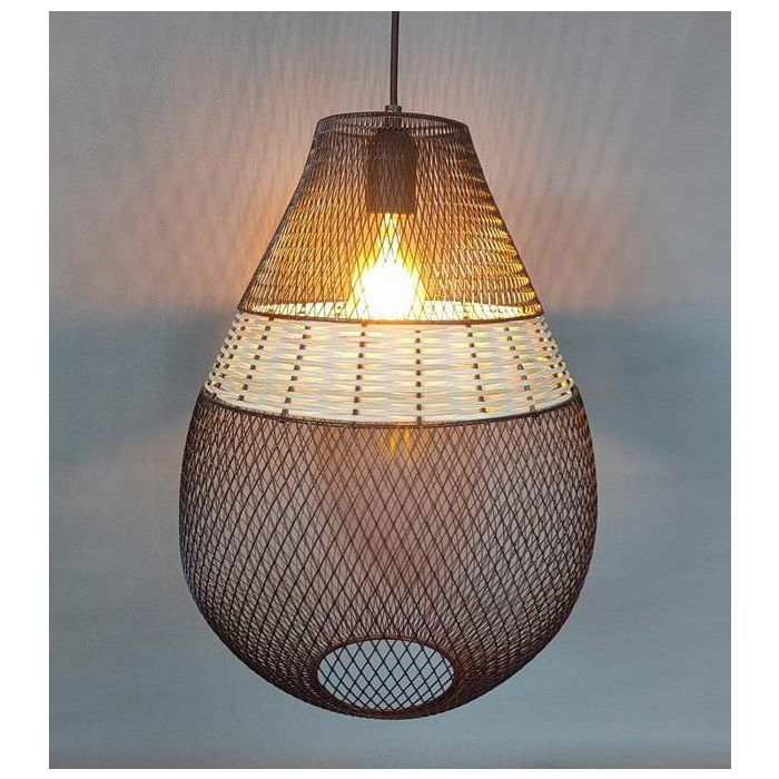 DKD Home Decor Lámpara de Techo Urban Negro Marrón Metal Ratán 32 x 43 x 32 cm 1