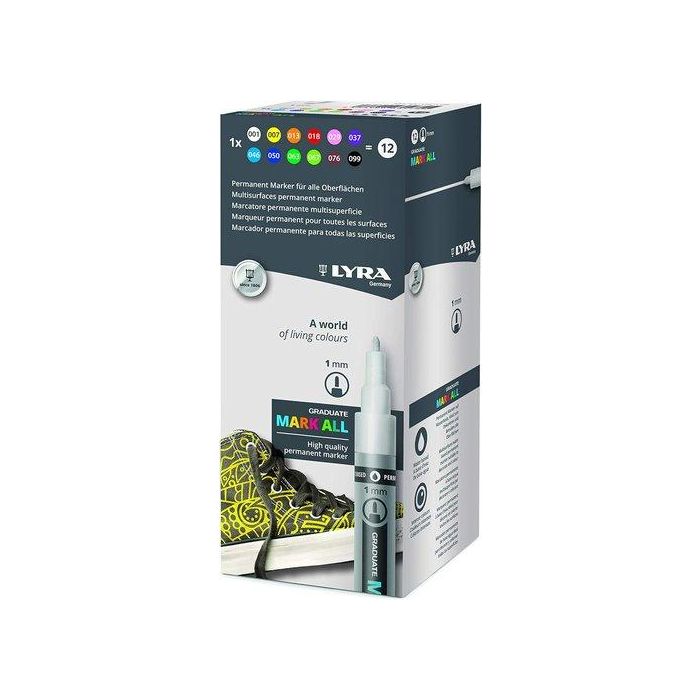 Marcador Permanente Lyra Graduate Mark All Conico 1,0 Mm. Surtido Estuche De 12