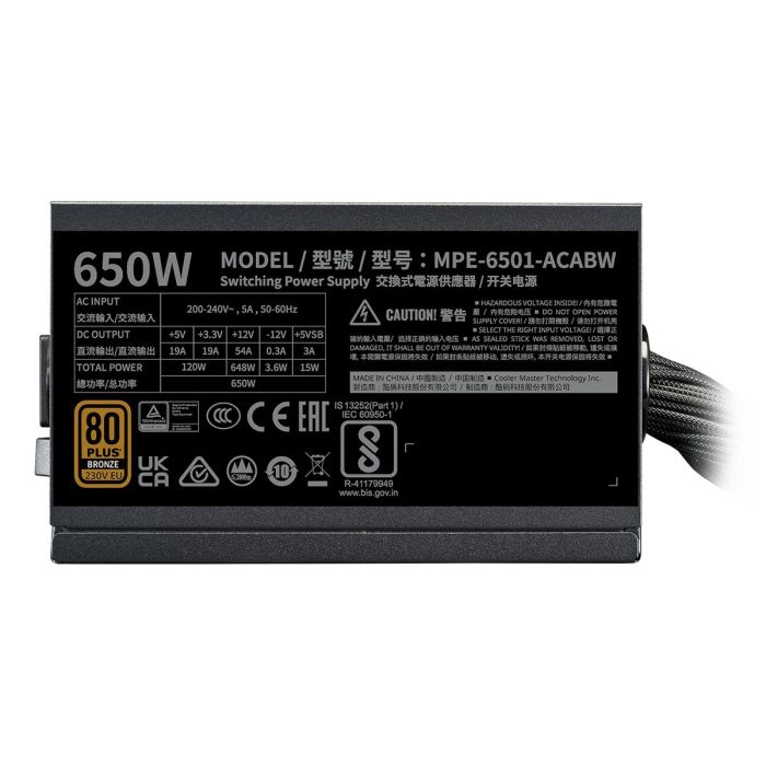 Fuente de Alimentación Cooler Master MPE-6501-ACABW-3BEU ATX 650 W 80 Plus Bronze 2 Fuente de Alimentación Cooler Master MPE-6501-ACABW-3BEU ATX 650 W 80 Plus Bronze 2