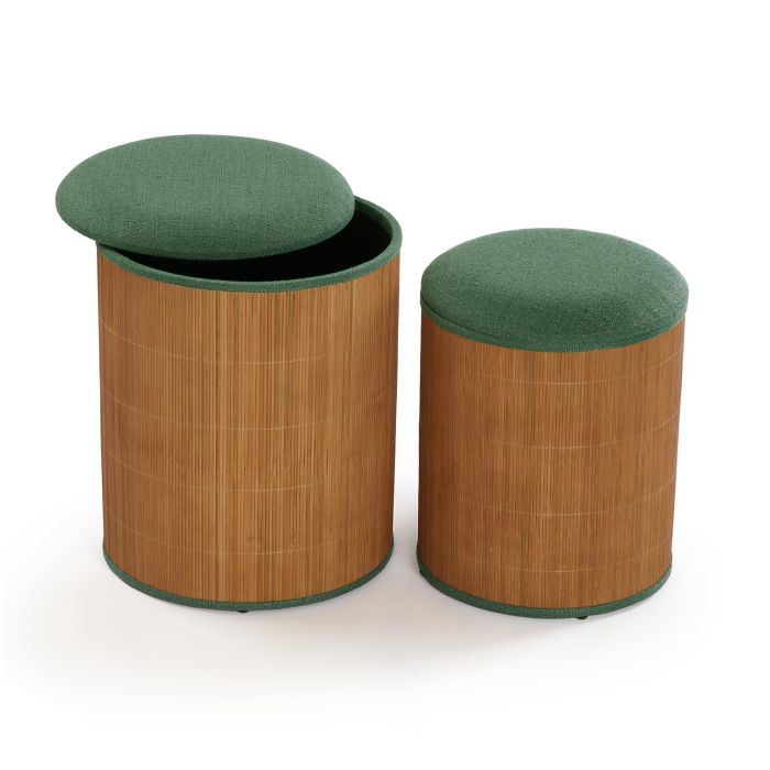 Puff Versa Verde Lino Bambú Madera MDF Puff Versa Verde Lino Bambú Madera MDF