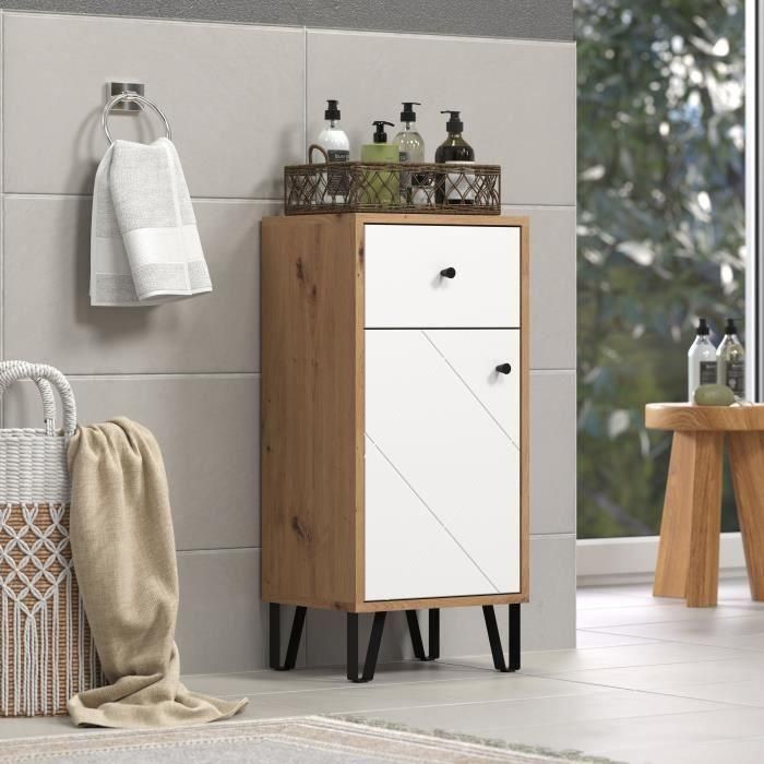Mueble de baño Touch blanco mate, decoración roble. 1