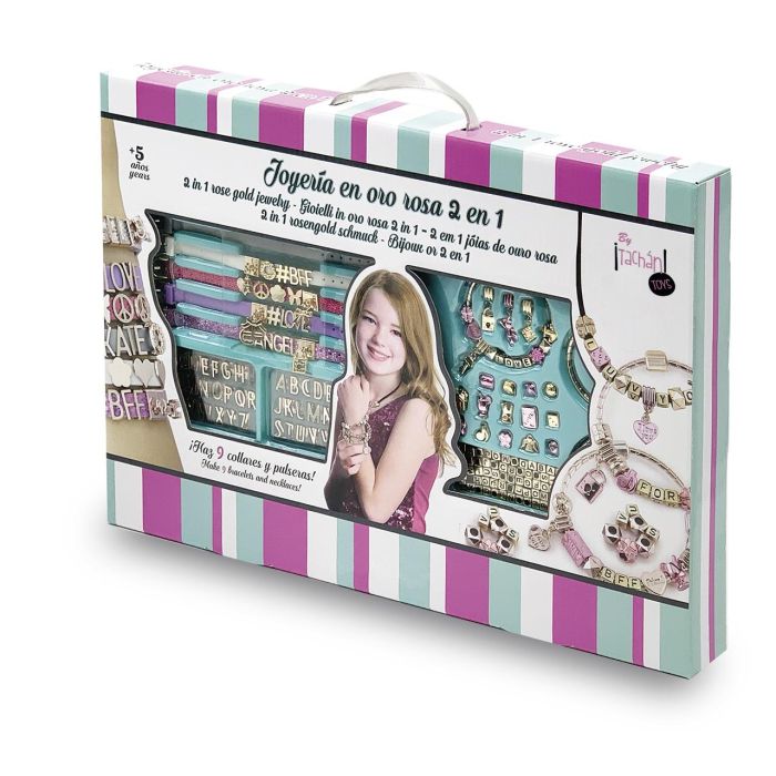 Tachan Set de Cuentas Oro Rosa para Pulseras y Collares, Incluye Dados y Letras, +5 Años 0 Tachan Set de Cuentas Oro Rosa para Pulseras y Collares, Incluye Dados y Letras, +5 Años 0