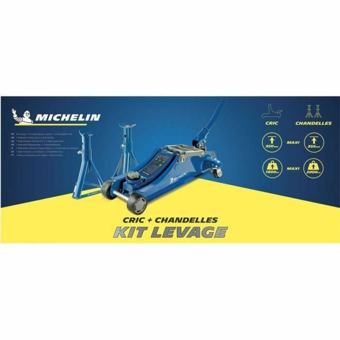 Gato hidráulico con ruedas - MICHELIN - 9558 - Capacidad de elevación: 1800 kg - Altura de elevación: 105 mm a 350 mm. 1