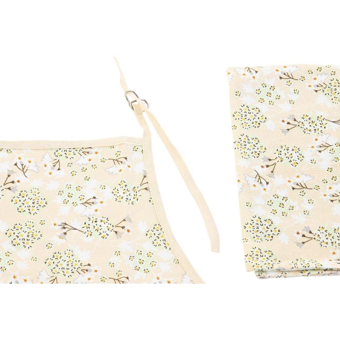 DKD Home Decor Ivy&daisy 2022 Delantal Tradicional de Algodón Verde Beige 108 x 60 cm Set de 2 1