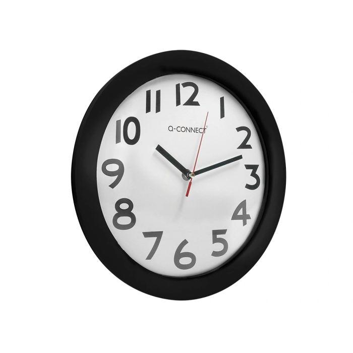 Q-connect Reloj de Pared Redondo 30 cm Marco Negro con Números Grandes Fácil Lectura Plástico Oficina 7