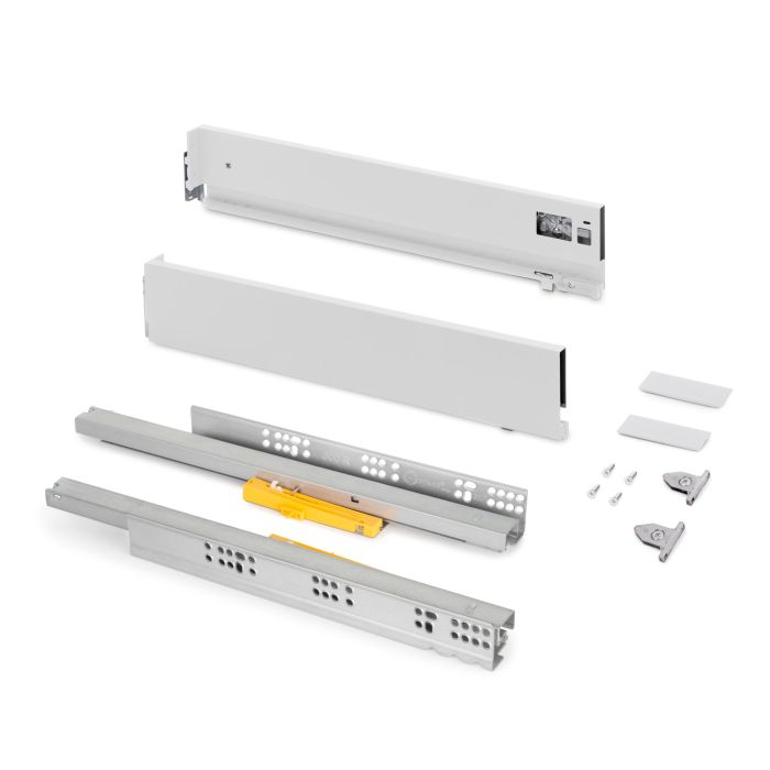 Emuca Cajón exterior Vertex Push Sincro con regulación 3D de altura 93mm , 40kg, profundidad 500mm, Acero, Pintado blanco 0 Emuca Cajón exterior Vertex Push Sincro con regulación 3D de altura 93mm , 40kg, profundidad 500mm, Acero, Pintado blanco 0