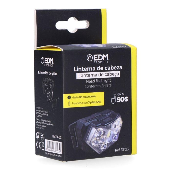 Edm Linterna de cabeza inclinable 60° LED 5W y SMD 8x1W, 3 modos de luz, IP30 4