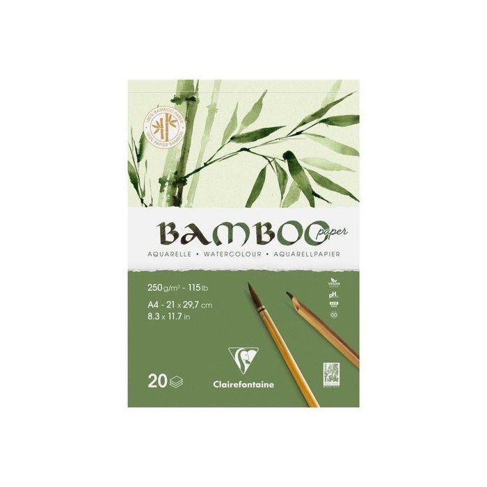 Bloc De Dibujo Clairefontaine Bamboo Aquarelle Encolado Blanco Grano Fino Tecnicas Mixtas A4 250G 20H (Set de 4)