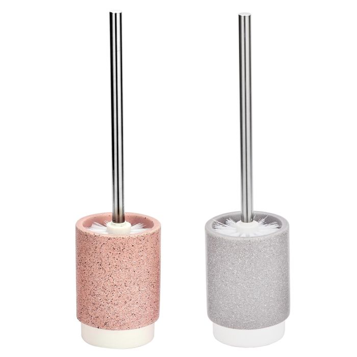 DKD Home Decor Escobillero Urban Dolomite Gris y Rosa Palo 9.8x9.8x39 cm Pack 2 Unidades