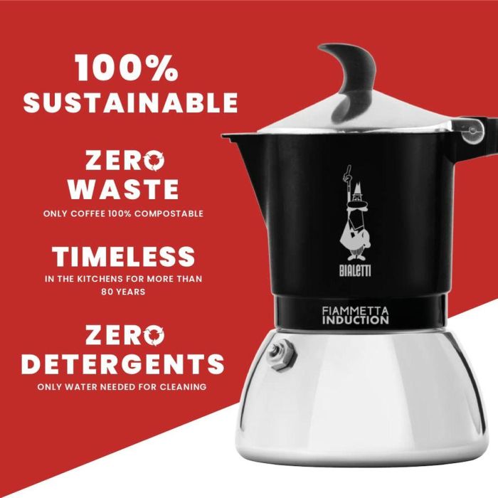 Cafetera Italiana Bialetti FIAMMETTA Negro Acero Inoxidable 2 Tazas 1