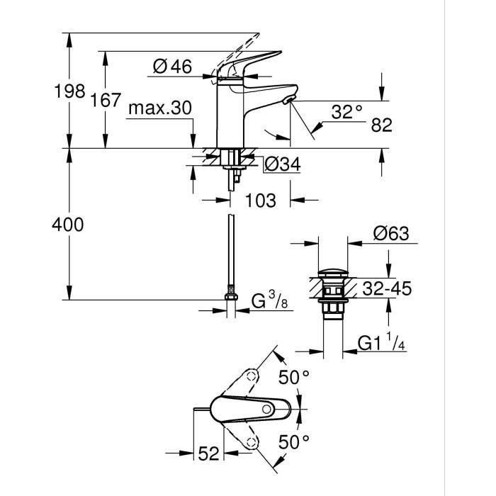 Mezclador monomando - GROHE - 24319001 - Lavabo Swift - Con seguridad para niños - Talla S 1 Mezclador monomando - GROHE - 24319001 - Lavabo Swift - Con seguridad para niños - Talla S 1