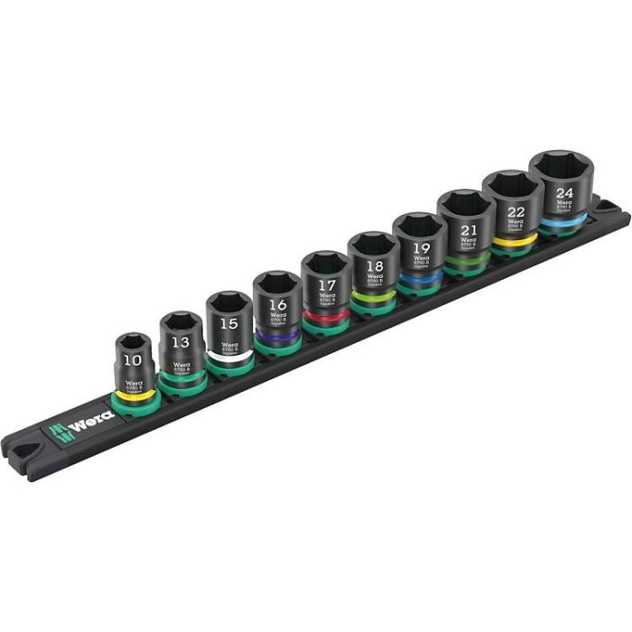 Wera 9607 Nuss-Magnetleiste B Impaktor 1 - Juego de llaves de impacto métricas de 3/8", 10 piezas (10-24 mm), multicolor