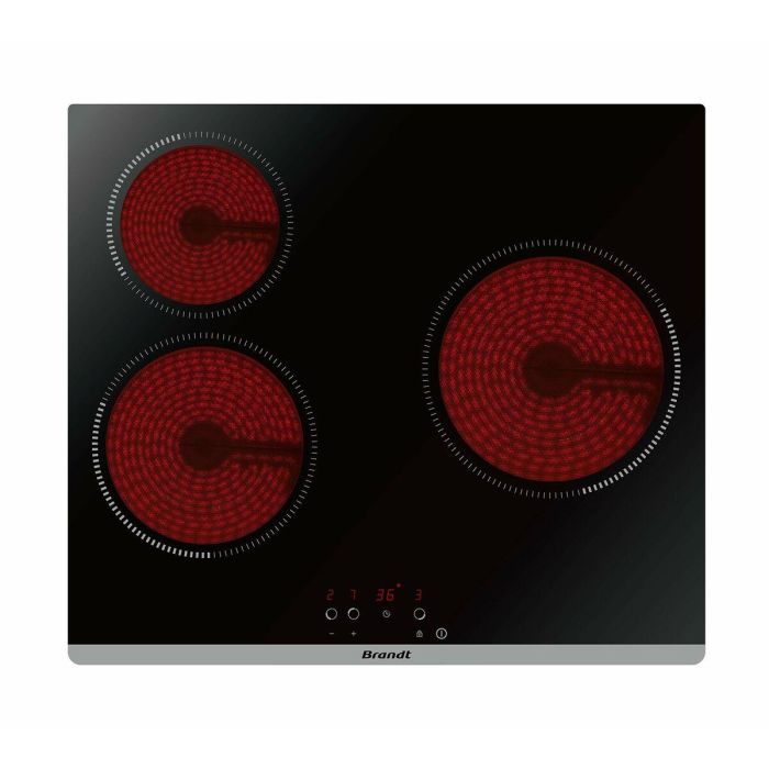 Brandt BPV6320 Placa Vitrocerámica 3 zonas, 5300W, 60cm Ancho, Revestimiento de Vidrio Negro, Panel Control Frontal, Temporizador 99min Brandt BPV6320 Placa Vitrocerámica 3 zonas, 5300W, 60cm Ancho, Revestimiento de Vidrio Negro, Panel Control Frontal, Temporizador 99min