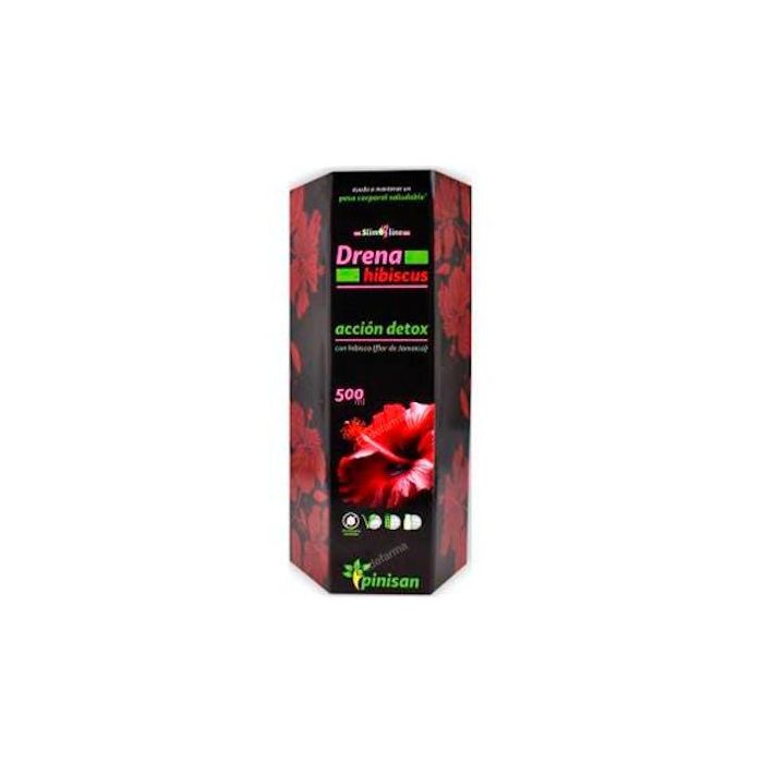 PINISAN Drena Hibiscus 500ml, Complemento Alimenticio Líquido Drenante con Hibisco y Ortosifón, Control de Peso, Vegano