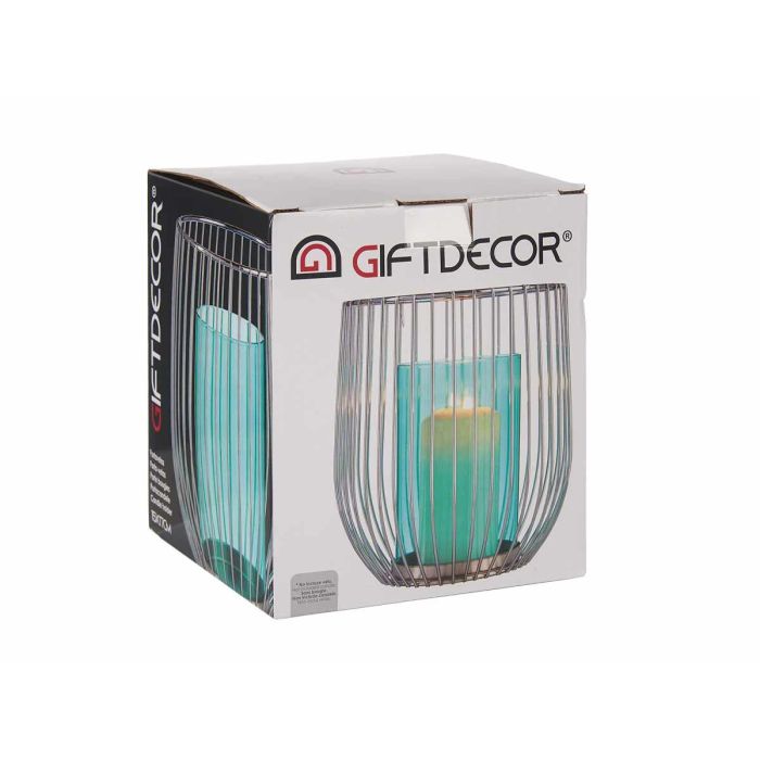 Giftdecor Base Vela Cristal Jaula Metal Plata 15x17x15 cm (Set de 8) 2