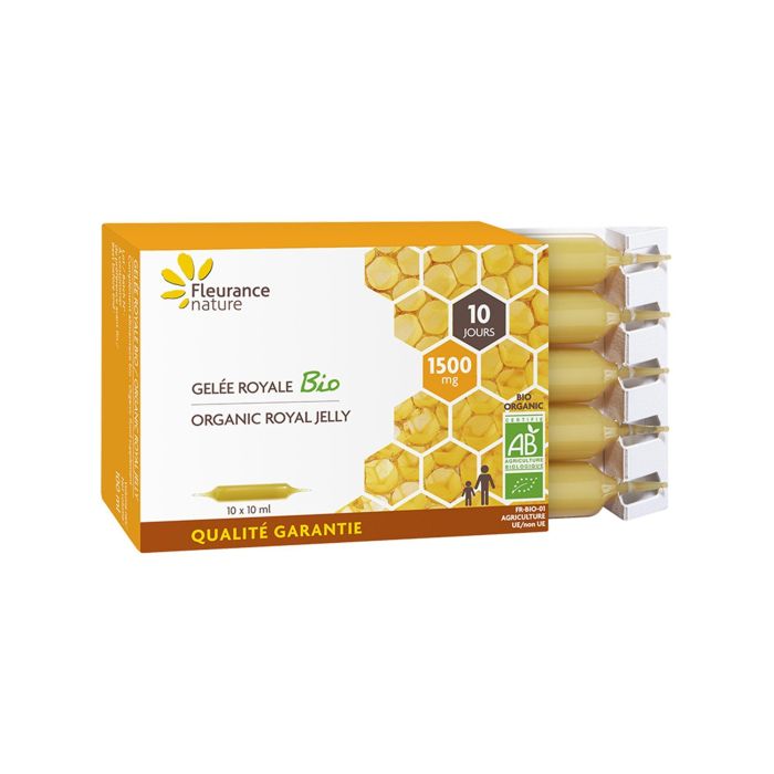 FLEURANCE NATURE Jalea Real Orgánica 1500Mg - Suplemento Dietético en Ampollas - 10 Ampollas para 10 Días